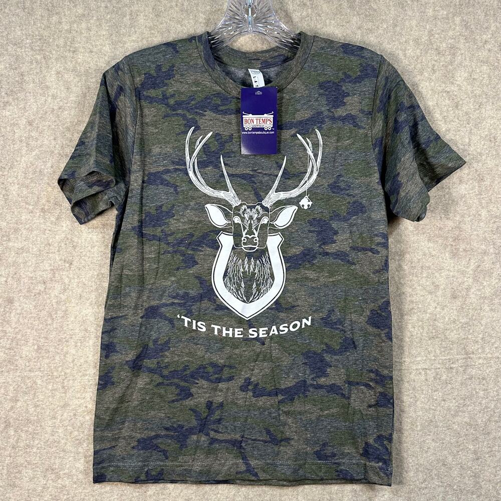 LAT Bon Temps - Youth Large Camo Tis The Season Deer Hunting Graphic T-Shirt YL